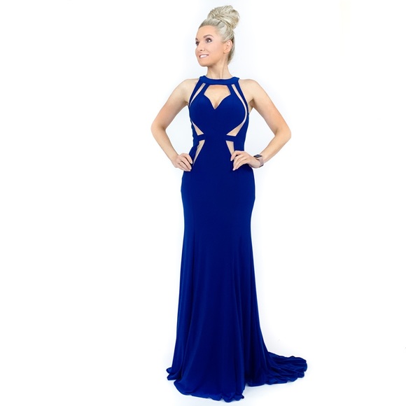 Navy Blue Fitted Pageant Evening Gown Prom Dress - Picture 6 of 8